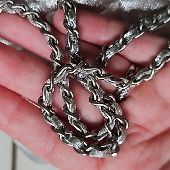 CHANEL Metallic Silver Mini Bag Chain Strap Turnlock w/Card - Picture 2 of 14